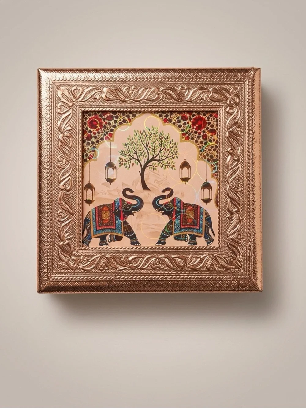 Ornate Copper-Tone Elephant Wall Art with Colorful Accents